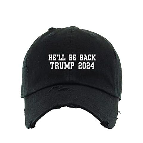 He Will Be Back Trump 2024 Vintage Baseball Cap Embroidered Cotton Adjustable Distressed Dad Hat