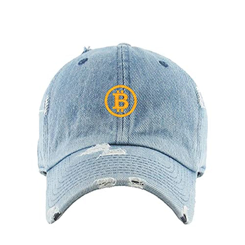 Bitcoin B Vintage Baseball Cap Embroidered Cotton Adjustable Distressed Dad Hat