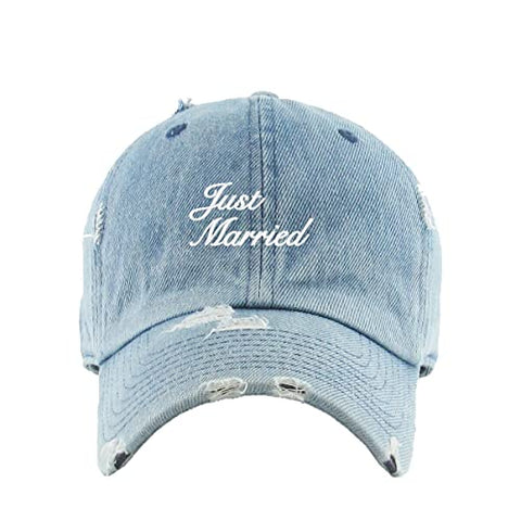 Just Married Vintage Baseball Cap Embroidered Cotton Adjustable Distressed Dad Hat