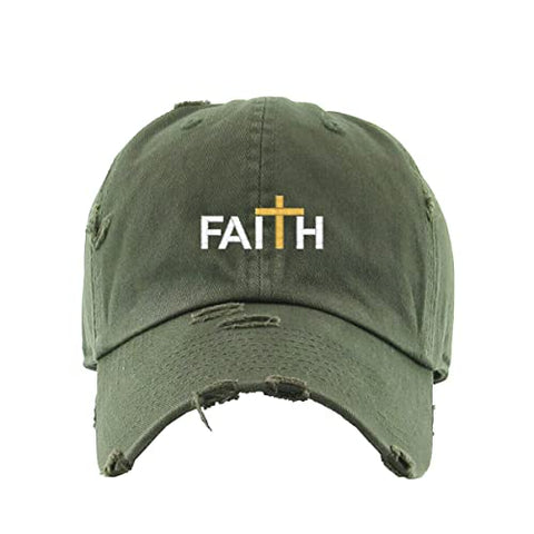 Faith with Cross Vintage Baseball Cap Embroidered Cotton Adjustable Distressed Dad Hat