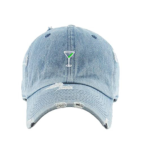 Martini Glass with Olive Vintage Baseball Cap Embroidered Cotton Adjustable Distressed Dad Hat