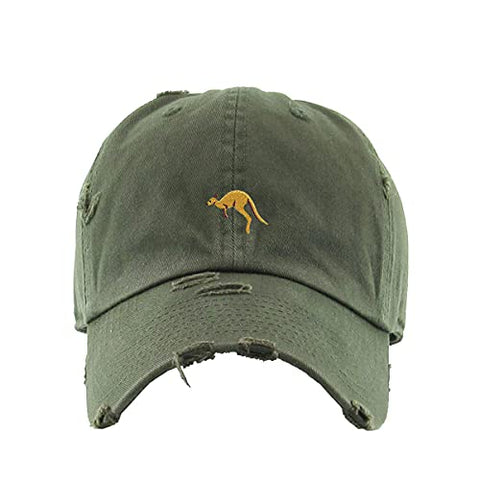 Kangaroo Vintage Baseball Cap Embroidered Cotton Adjustable Distressed Dad Hat