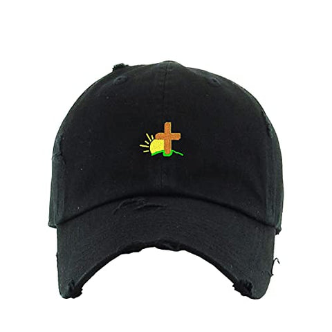 Religious Cross with Sunshine Vintage Baseball Cap Embroidered Cotton Adjustable Distressed Dad Hat