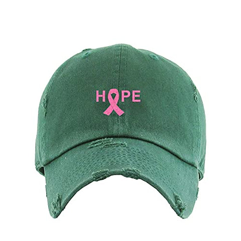 Hope with Ribbon Vintage Baseball Cap Embroidered Cotton Adjustable Distressed Dad Hat