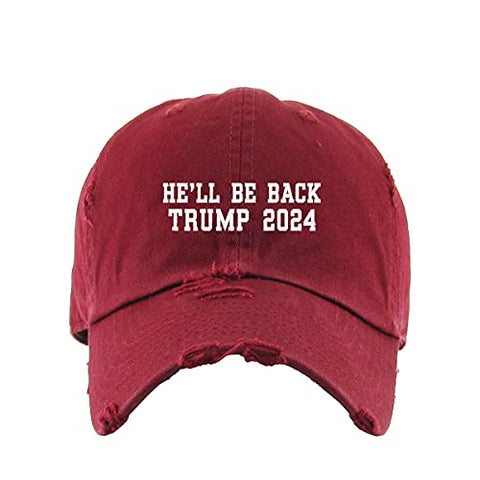 He Will Be Back Trump 2024 Vintage Baseball Cap Embroidered Cotton Adjustable Distressed Dad Hat