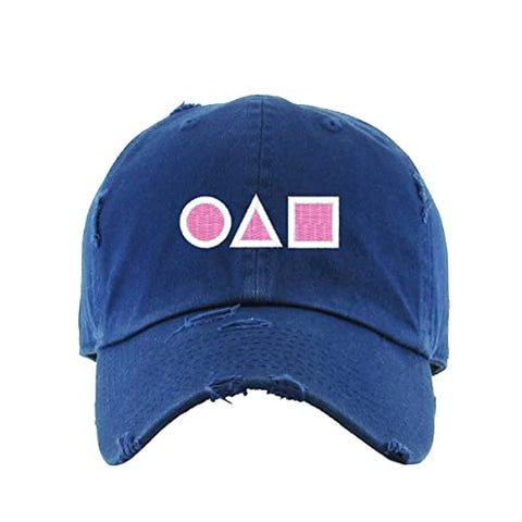 OJM Korean Letters Vintage Baseball Cap Embroidered Cotton Adjustable Distressed Dad Hat