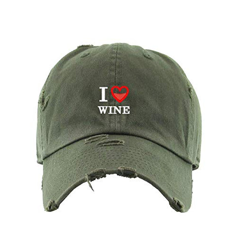 I Love Wine Vintage Baseball Cap Embroidered Cotton Adjustable Distressed Dad Hat