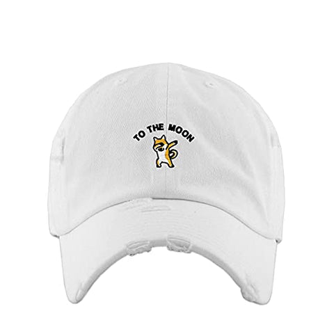 Dogecoin to The Moon Vintage Baseball Cap Embroidered Cotton Adjustable Distressed Dad Hat