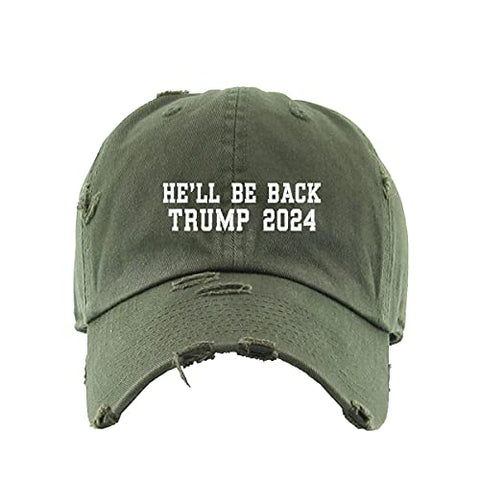 He Will Be Back Trump 2024 Vintage Baseball Cap Embroidered Cotton Adjustable Distressed Dad Hat