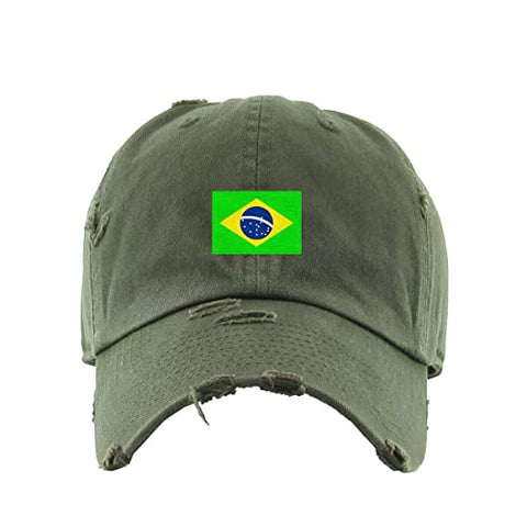 Brazil Flag Vintage Baseball Cap Embroidered Cotton Adjustable Distressed Dad Hat