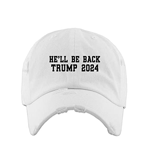 He Will Be Back Trump 2024 Vintage Baseball Cap Embroidered Cotton Adjustable Distressed Dad Hat