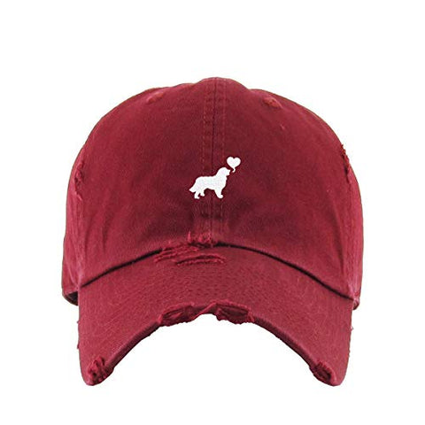 Dog with Heart Vintage Baseball Cap Embroidered Cotton Adjustable Distressed Dad Hat