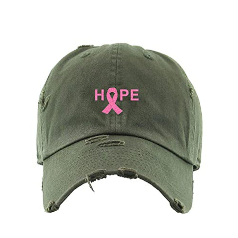 Hope with Ribbon Vintage Baseball Cap Embroidered Cotton Adjustable Distressed Dad Hat